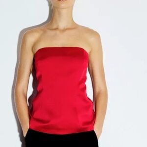 Zara Bold Red Satin Strapless Top